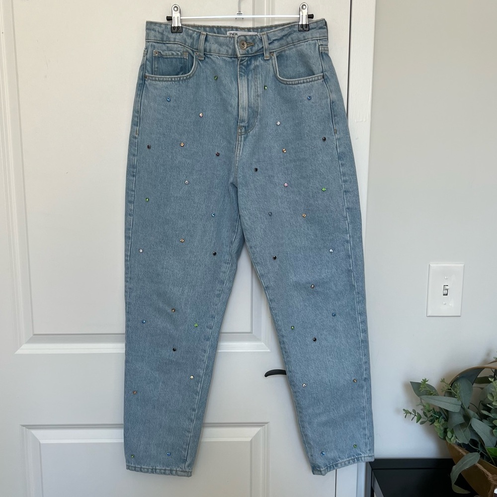 Zara Colored Rhinestone Straight Leg Jeans